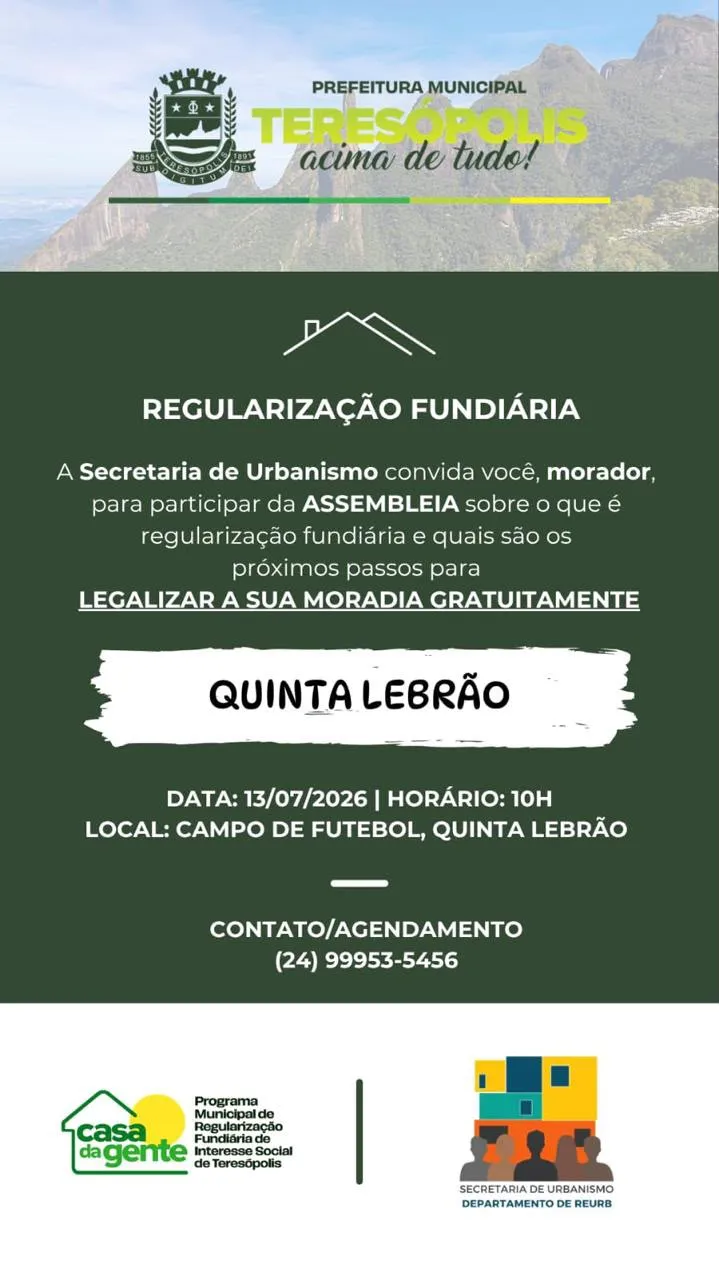 Casa da Gente: Prefeitura de Teresópolis faz assembleia com moradores da Quinta Lebrão sobre regularização fundiária