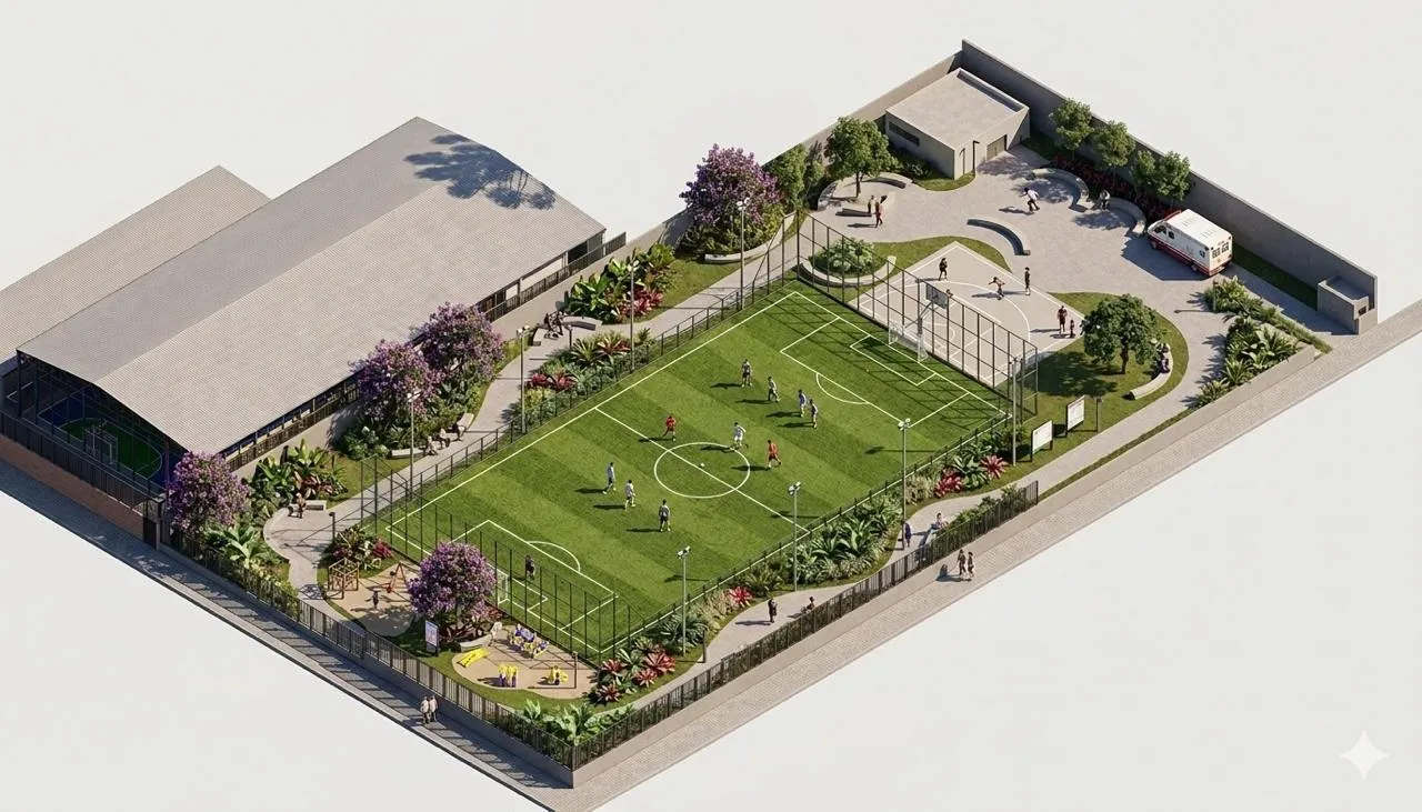 Vila Olímpica, em São Pedro, terá campo de futebol society, pista de caminhada, parque infantil e academia popular