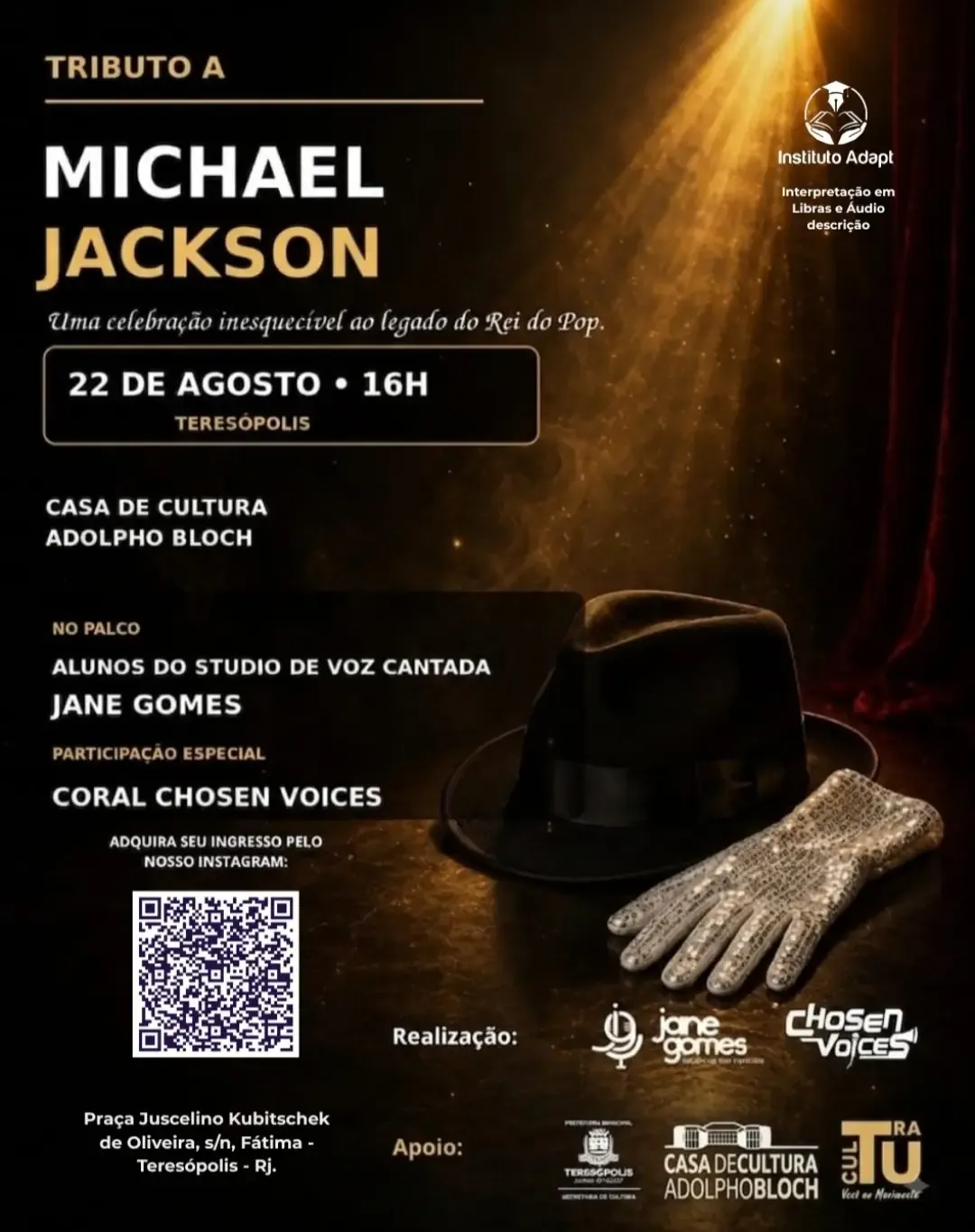 Casa de Cultura de Teresópolis recebe o espetáculo Tributo a Michael Jackson